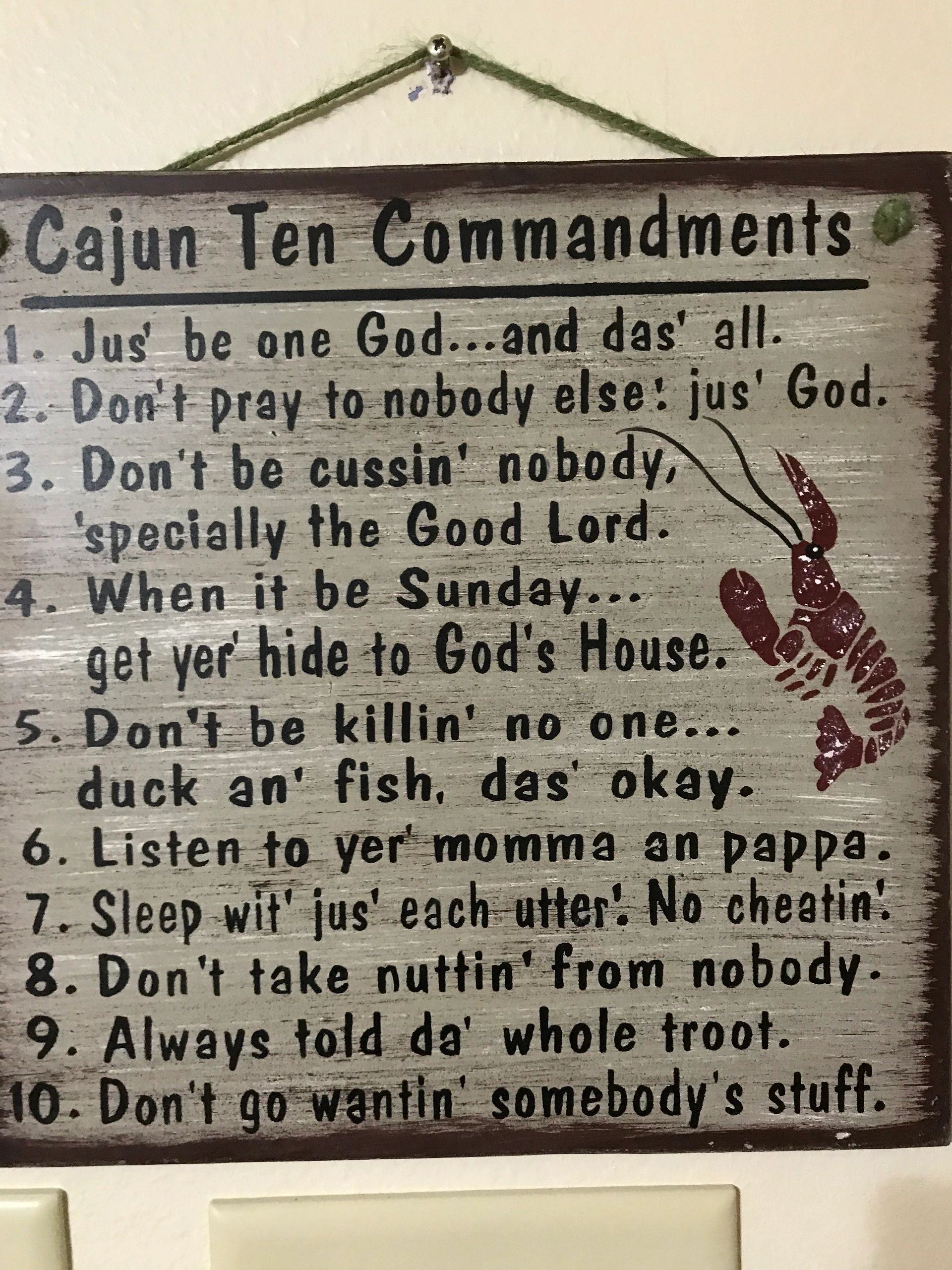 Cajun Ten Commandments decorative sign